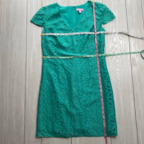 Lilly Pulitzer Women's Green Metallic Jungle Lace Mini Erica Dress Size Medium - Picture 6 of 10